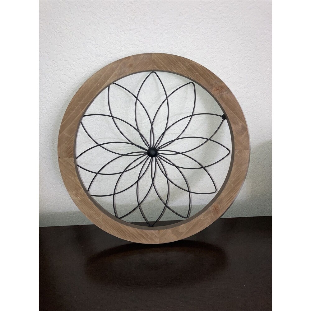 New View Gifts Metal Natural Wood Medallion Wall Art, Brown 13.5" Diameter